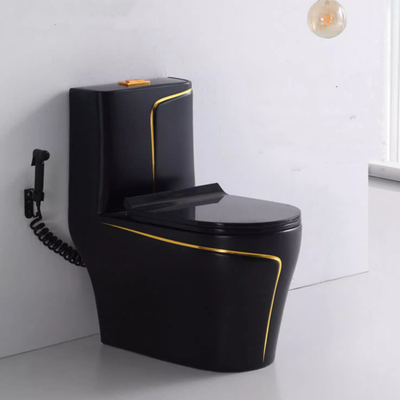 Schwarz-Gold-Toilette Matt Spülung S-Falle Einstück Vanity Toilette für Foshan Markt