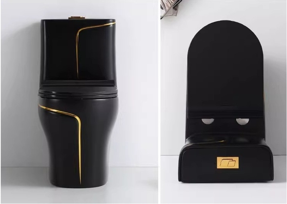 Schwarz-Gold-Toilette Matt Spülung S-Falle Einstück Vanity Toilette für Foshan Markt