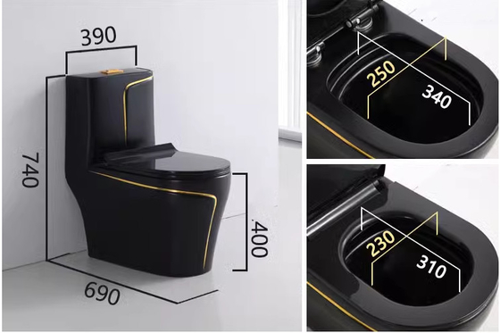 Schwarz-Gold-Toilette Matt Spülung S-Falle Einstück Vanity Toilette für Foshan Markt