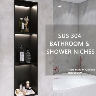 Schwarze Feste Oberfläche Dusche Einfügen Seife Shampoo Nische Tray Box mit Regal