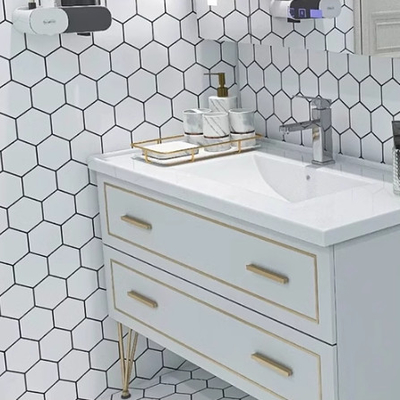 Moderne Design-Stil reine weiße Keramik-Sechseckegel mit Honighalm Glasmosaik