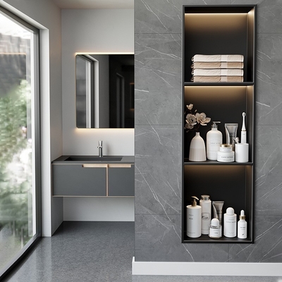 Moderne Gestaltung 300x400 Maßgeschneiderte Dusche Wand Nische Regale in Schwarz für Amazon Größe