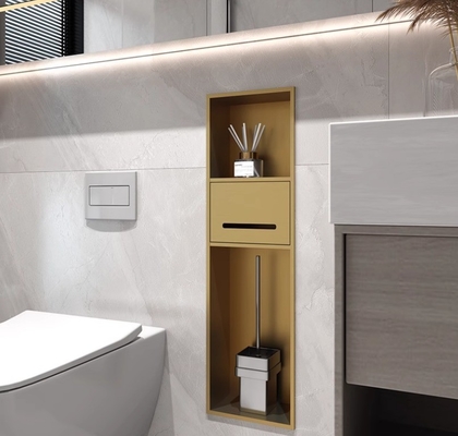 Brushed Oberfläche Gold Badezimmer Nische für wasserdichte und Spülung-montierte schmale Toilette