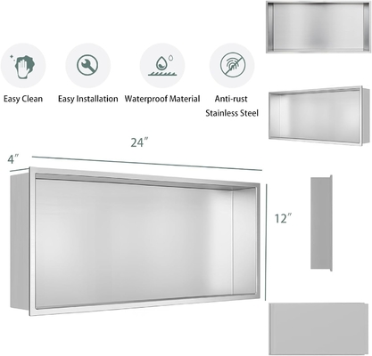 Duschnische aus Edelstahl 12&quot;x24&quot; und Doppelregal Wandnische für modernes Hoteldesign